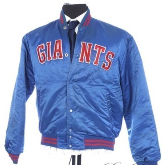 Giants Vintage Satin Jacket Mens Large Blue Snap Button Varsity - Picture 2 of 13